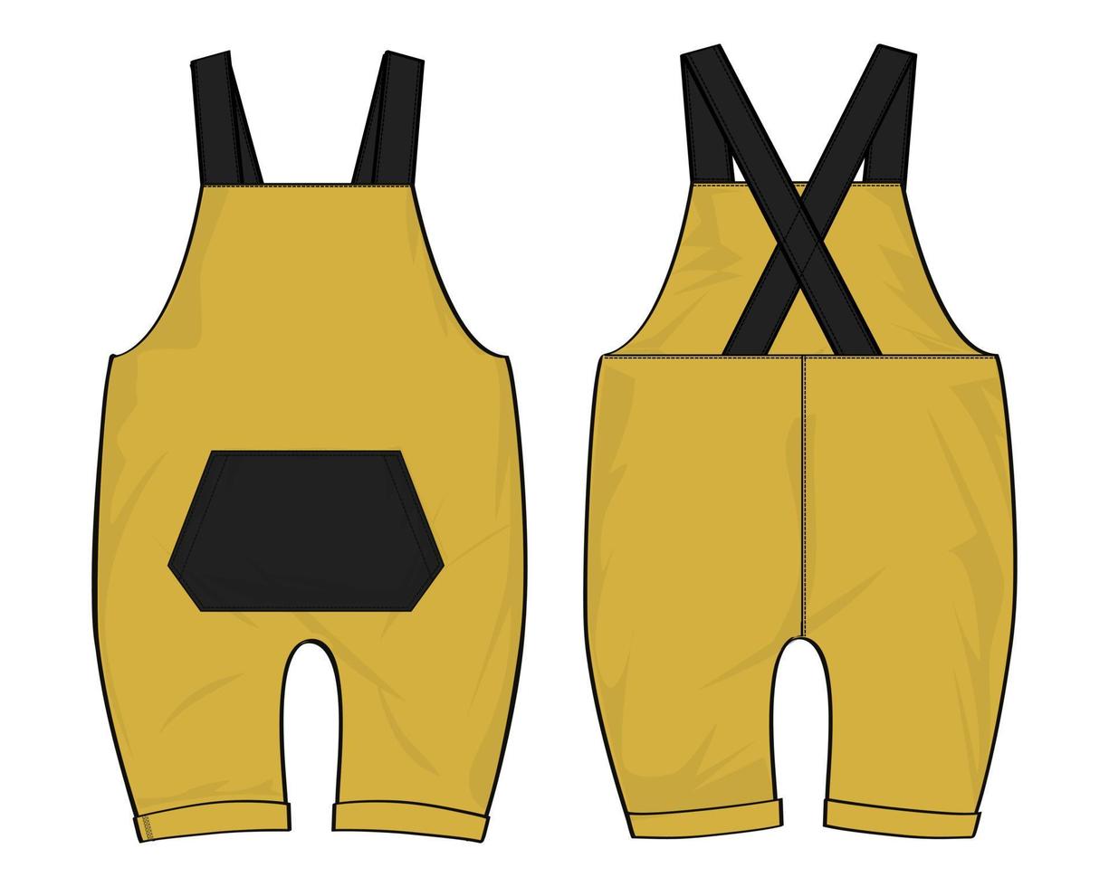 Kids Dungaree technical fashion flat sketch vector illustration template for kids