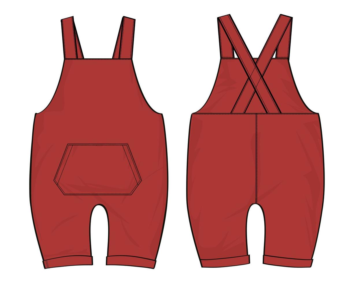 Kids Dungaree technical fashion flat sketch vector illustration template for kids