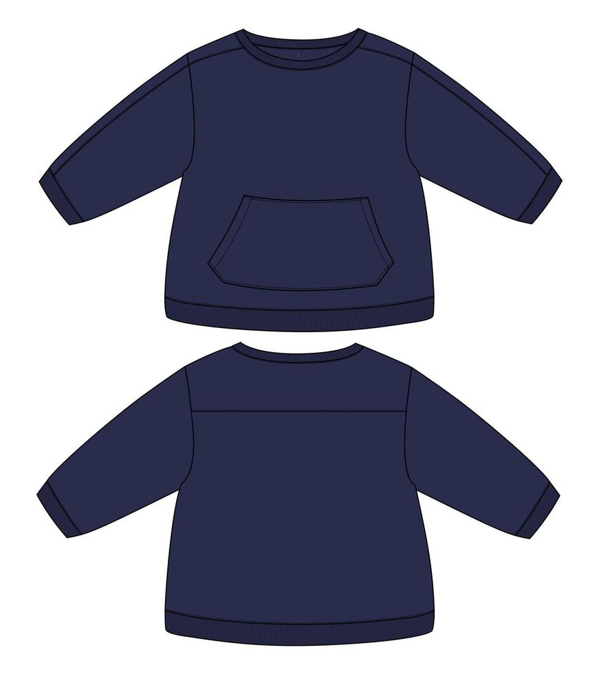 Long sleeve sweatshirt technical fashion flat sketch vector illustration template for kids