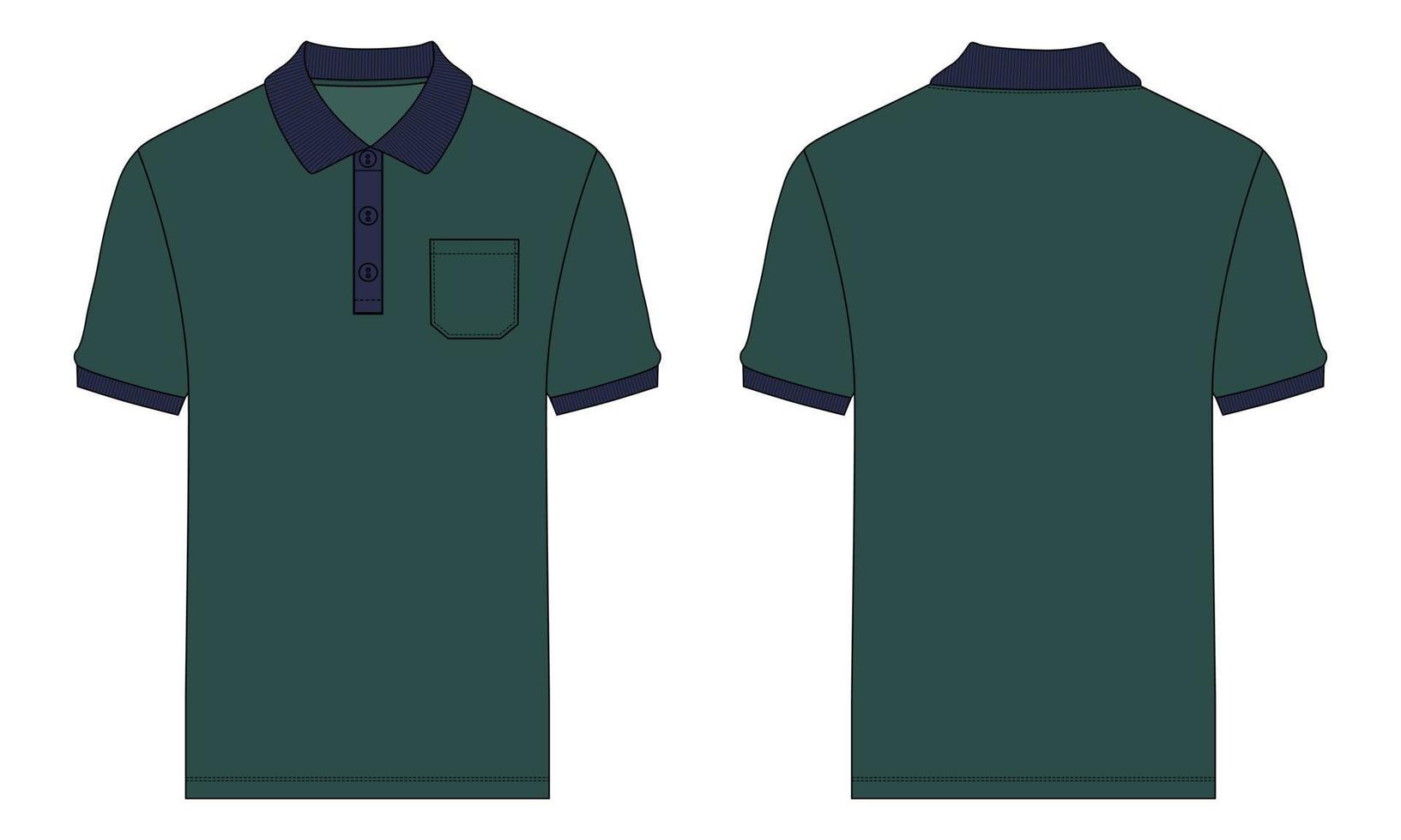 vista frontal y posterior de la plantilla de ilustración vectorial de boceto plano de moda técnica de camisa de polo de manga corta. vector