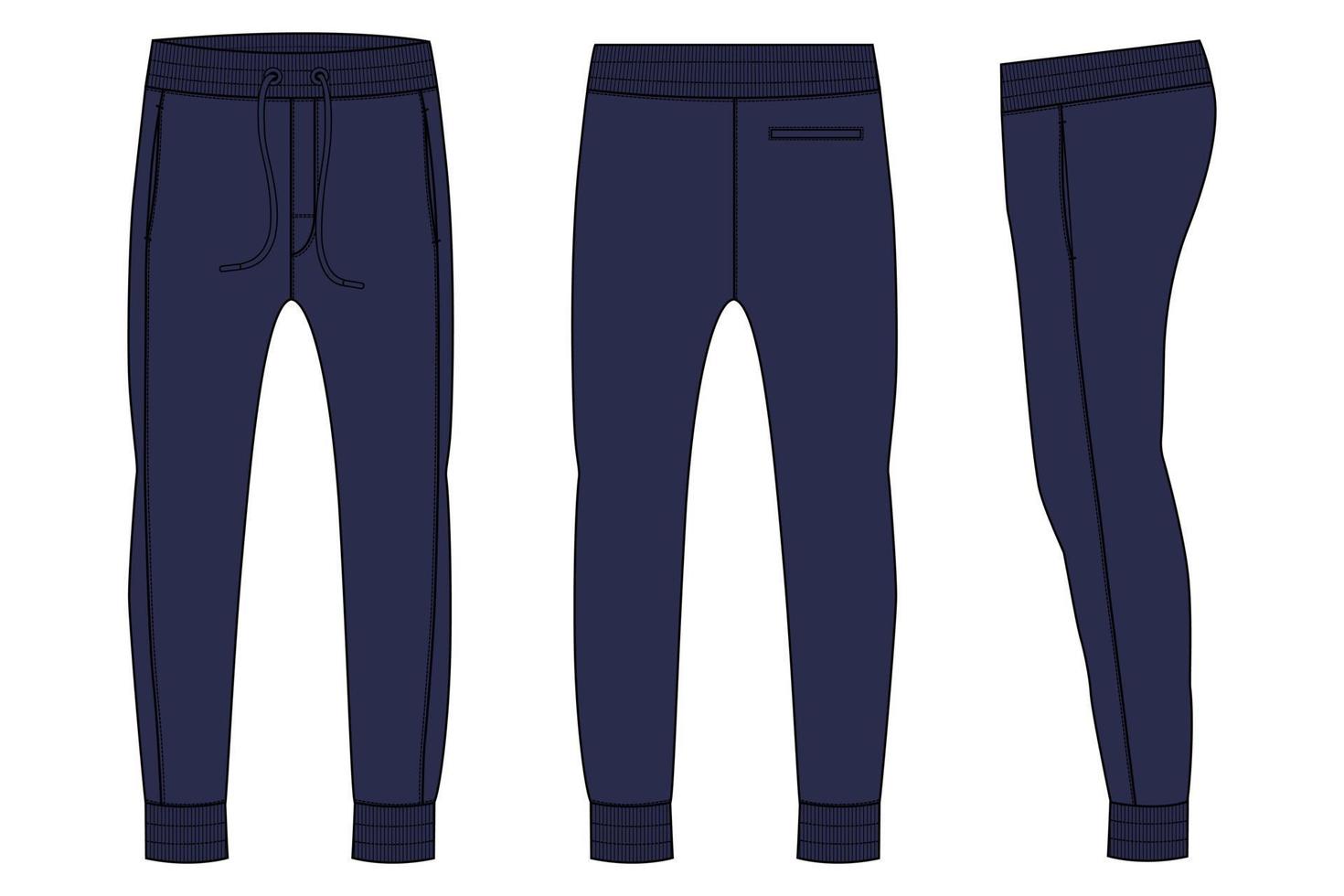 Fleece fabric Jogger Sweatpants technical fashion Flat sketch vector illustration template front and back views.