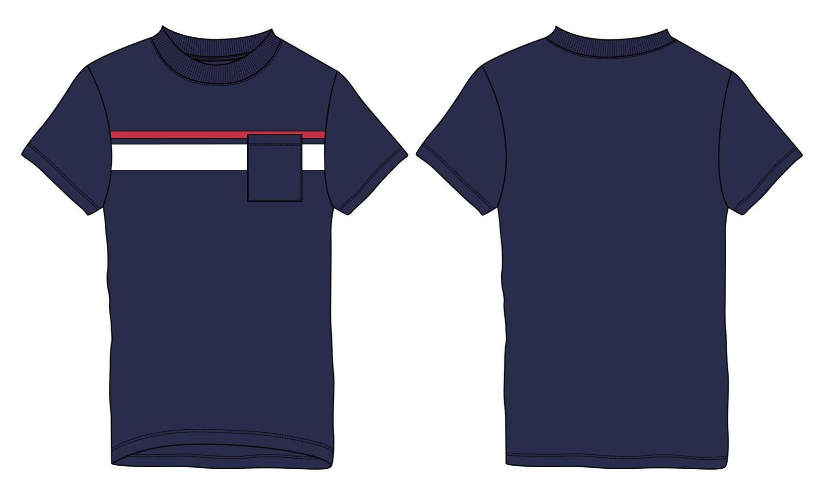https://static.vecteezy.com/system/resources/previews/016/806/439/non_2x/regular-fit-short-sleeve-t-shirt-technical-with-chest-stripe-and-pocket-fashion-flat-sketch-template-front-and-back-view-free-vector.jpg
