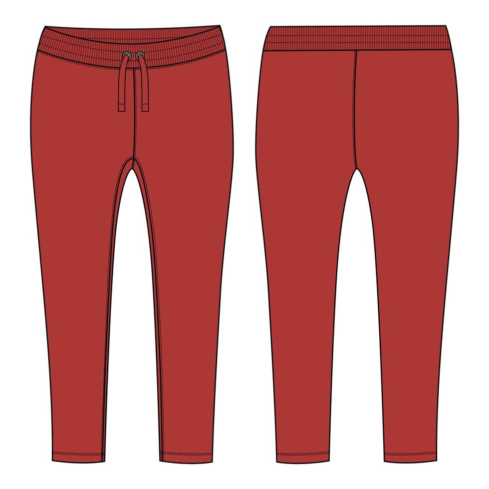 pantalones de legging de mujer moda técnica dibujo plano vector ilustración plantilla vistas frontal y posterior