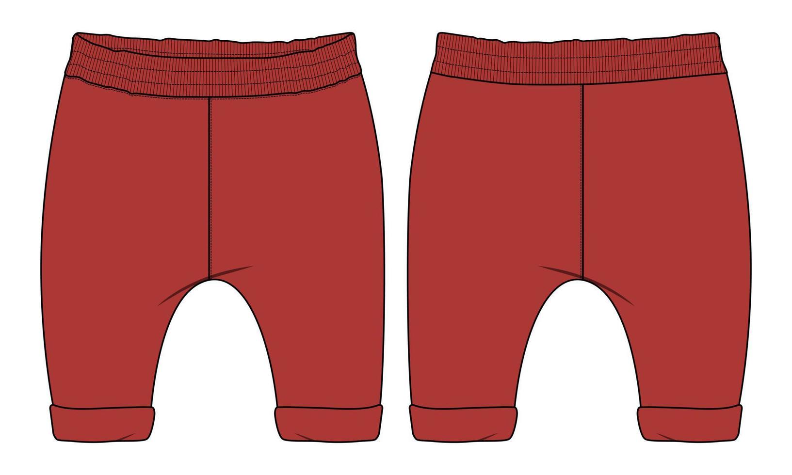 plantilla de boceto plano de moda técnica de pantalón de chándal básico de jersey de algodón polar para niños. vector
