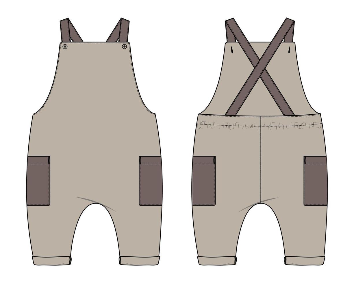 Kids Dungaree technical fashion flat sketch vector illustration template for kids