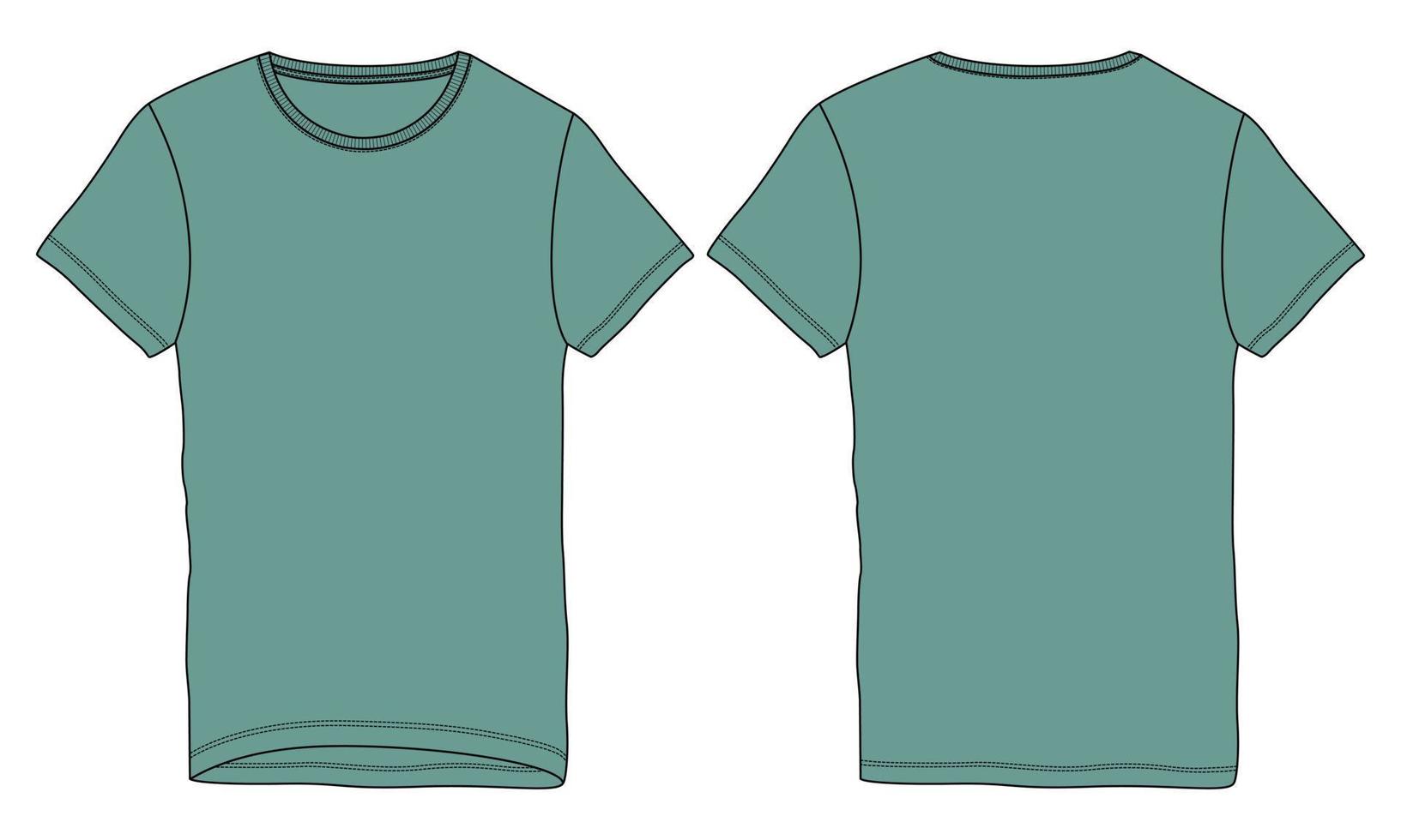 Short sleeve T-shirt technical fashion Flat sketch vector illustration Template front and back views.