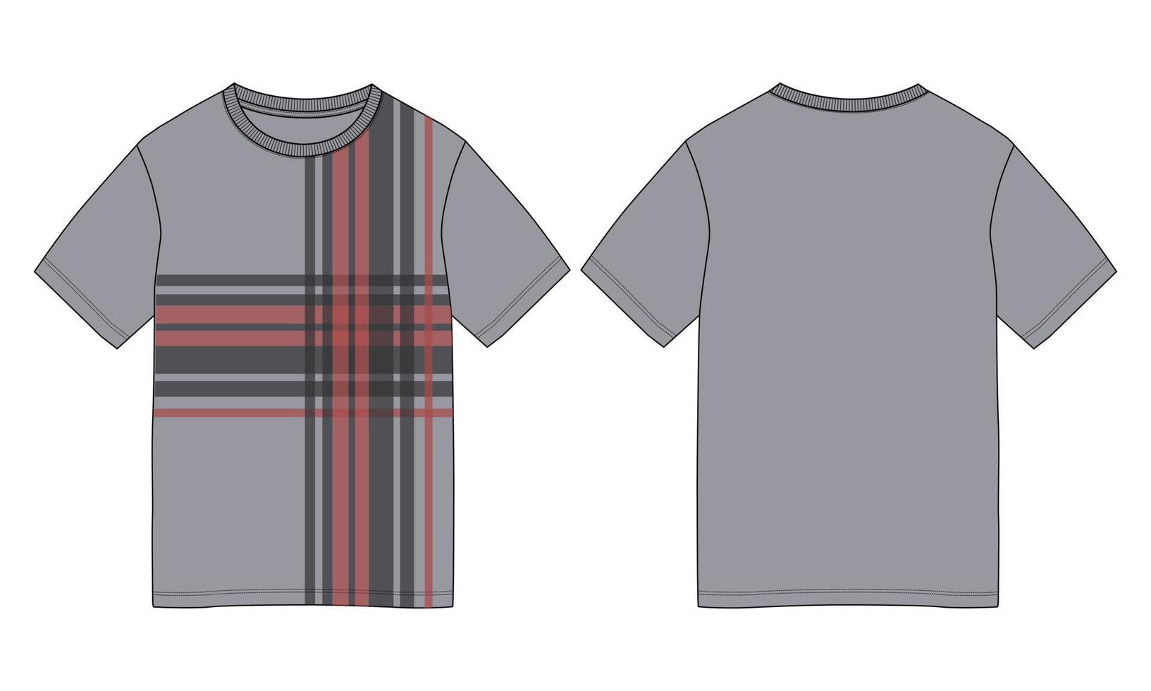Short sleeve T-shirt technical fashion Flat sketch vector illustration Template front and back views.