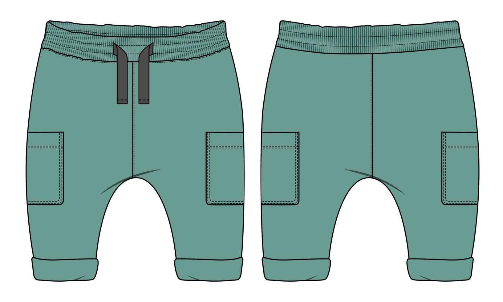 Sweatpants technical fashion flat sketch vector illustration template for kids.