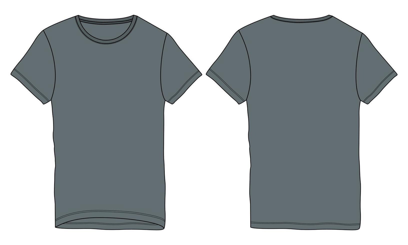 vista frontal y posterior de la plantilla de ilustración vectorial de boceto plano de moda técnica de camiseta de manga corta. vector