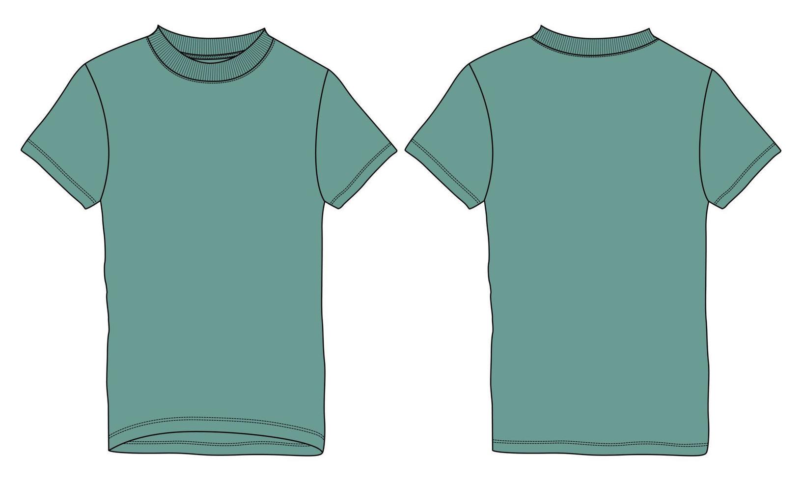 vista frontal y posterior de la plantilla de ilustración vectorial de boceto plano de moda técnica de camiseta de manga corta. vector