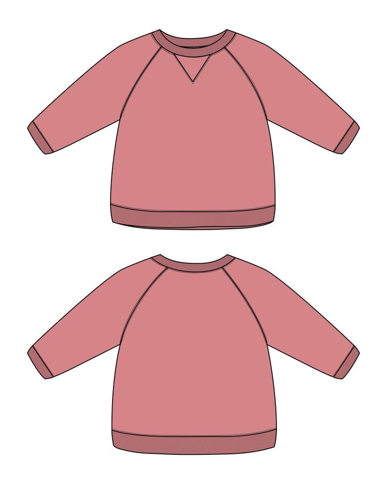Long sleeve sweatshirt technical fashion flat sketch vector illustration template for kids