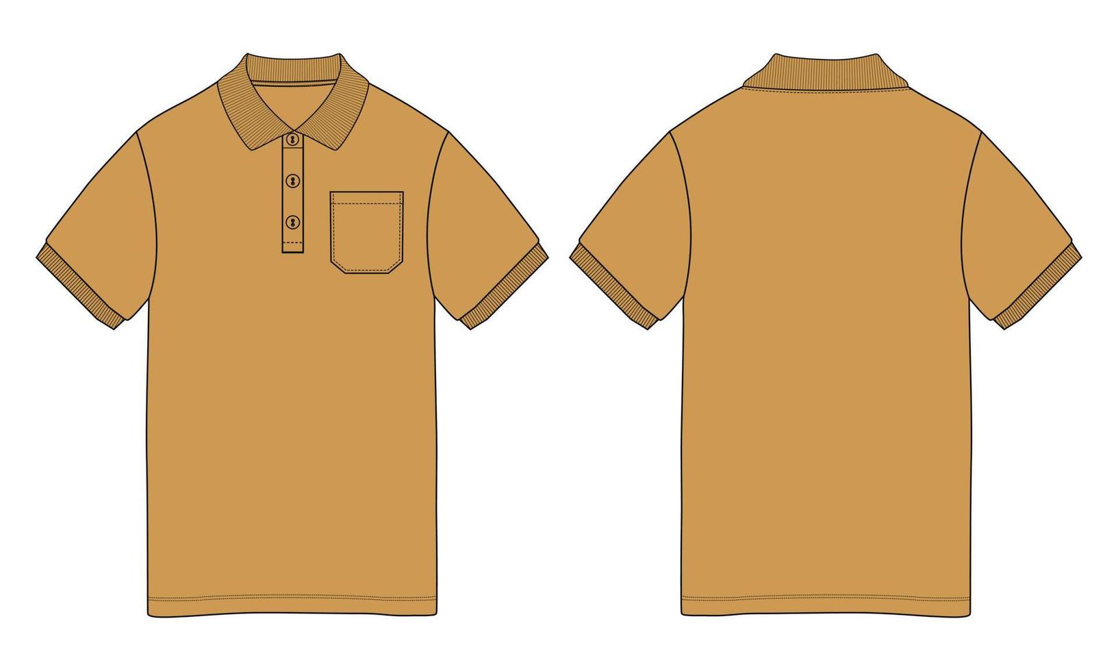 Polo shirt technical fashion Flat sketch Drawing template front and back view. vector