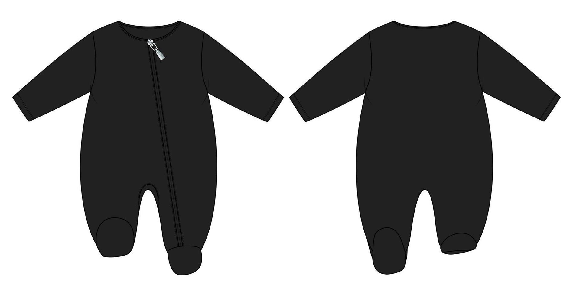 Baby bodysuit Romper Technical Fashion Flat sketch vector illustration template Front And back views
