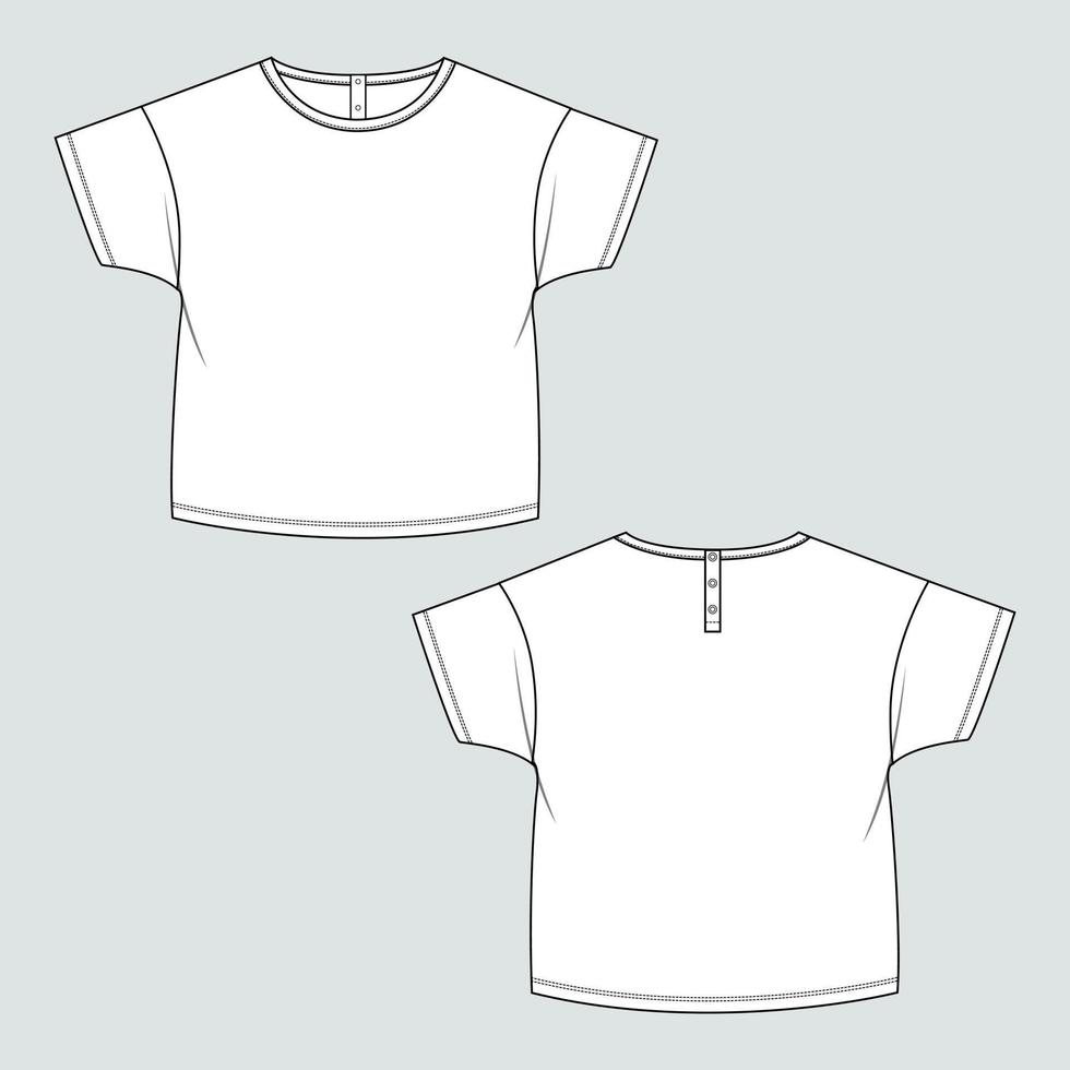 Short sleeve T- shirt tops Technical Fashion flat Sketch vector illustration Template for kids.