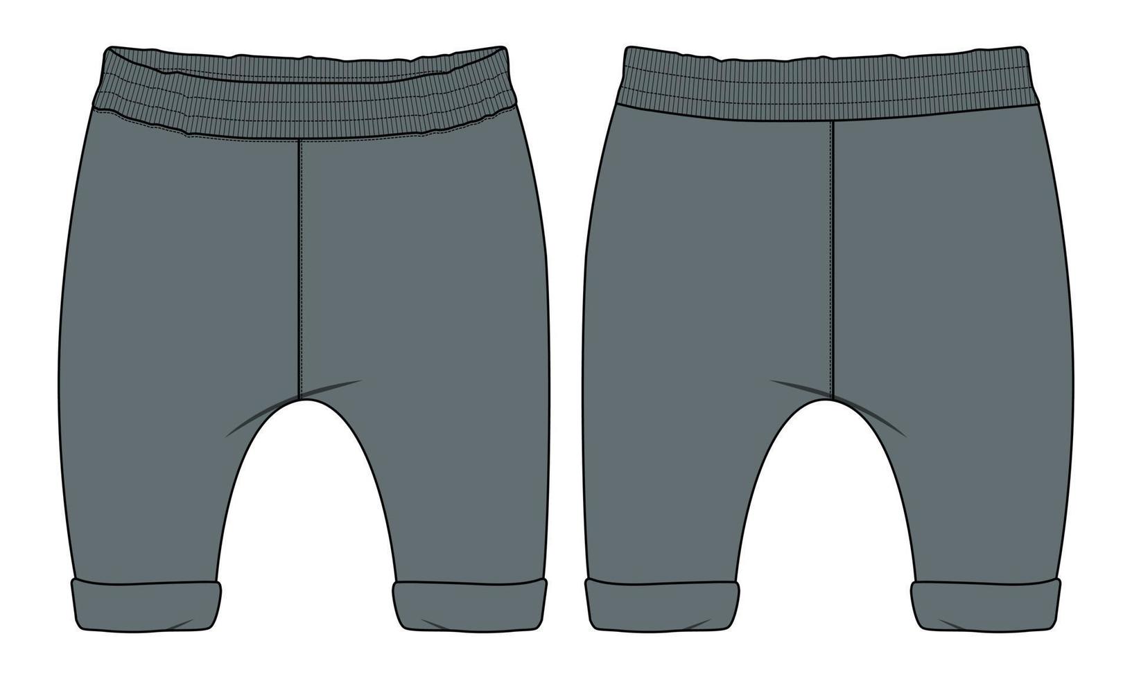 Fleece cotton jersey basic Sweatpant technical fashion flat sketch template for kids. vector