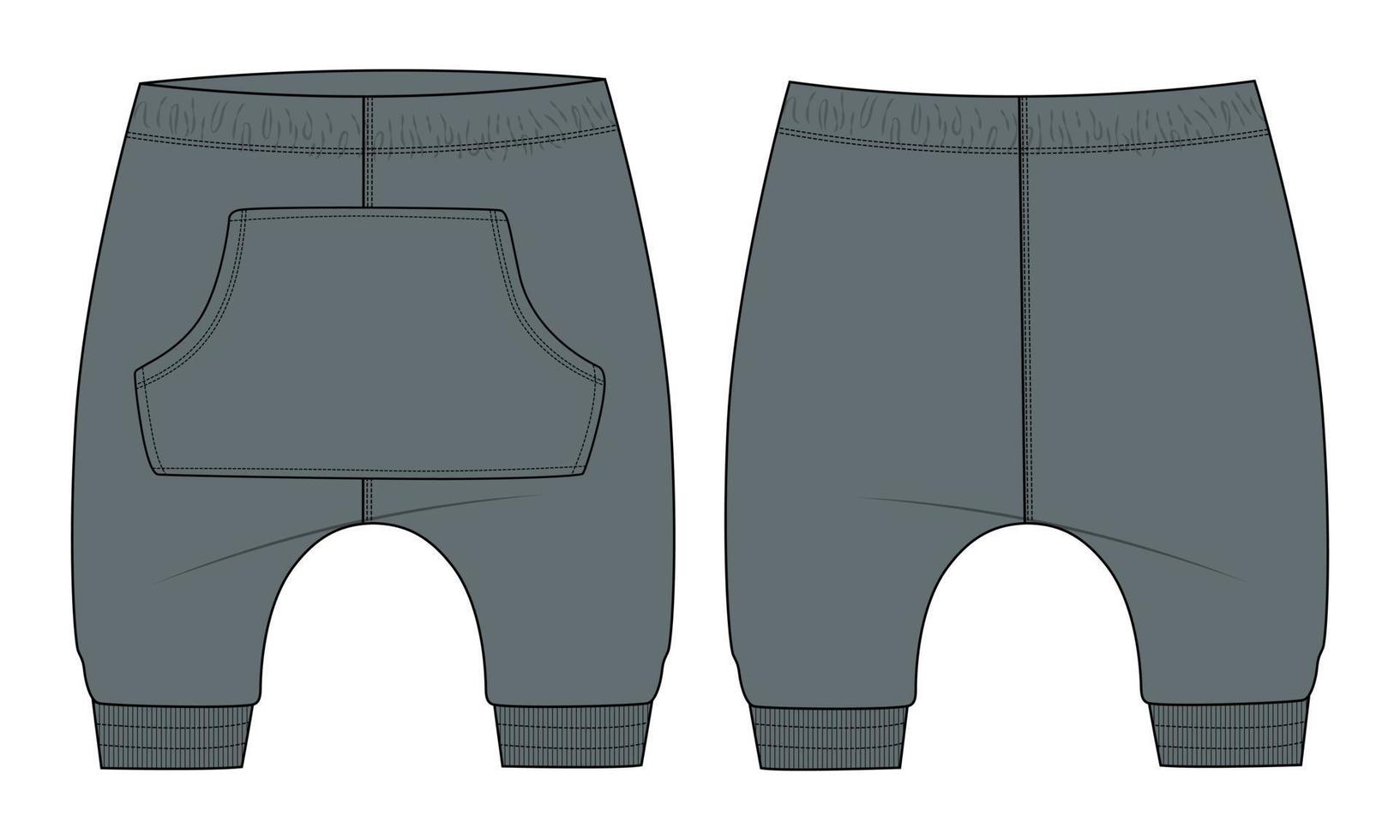 pantalones de chándal de tela de lana de algodón plantilla de ilustración de vector de boceto plano de moda técnica para niños