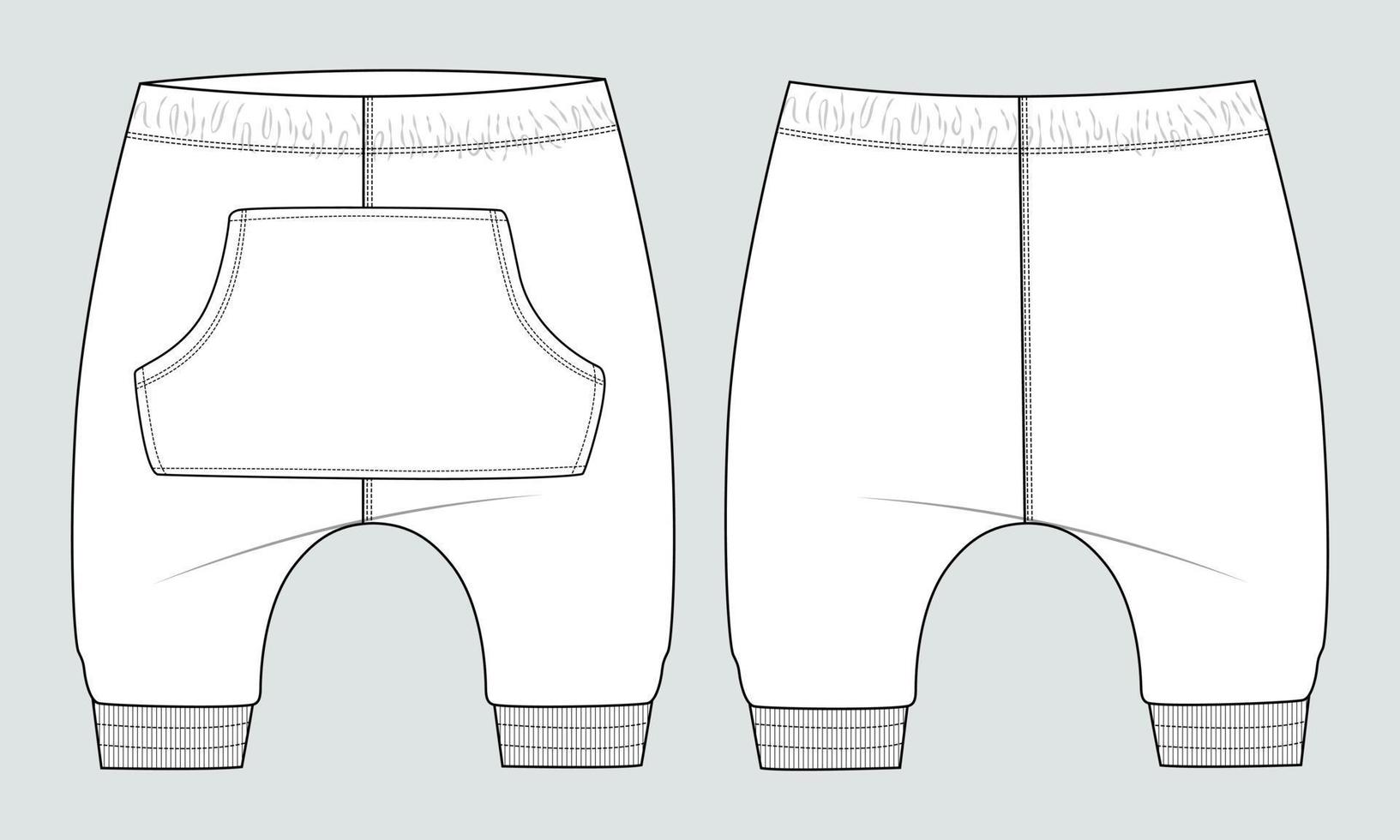 Cotton fleece fabric sweatpants technical fashion Flat sketch vector illustration Template  for kids
