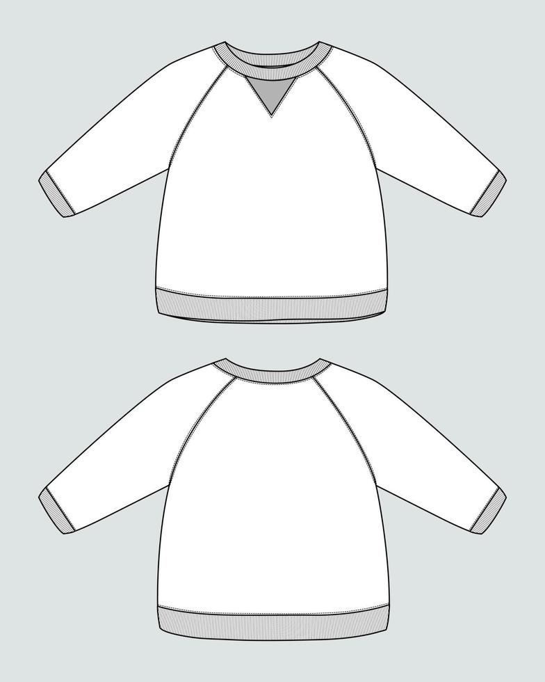 Long sleeve sweatshirt technical fashion flat sketch vector illustration template for kids