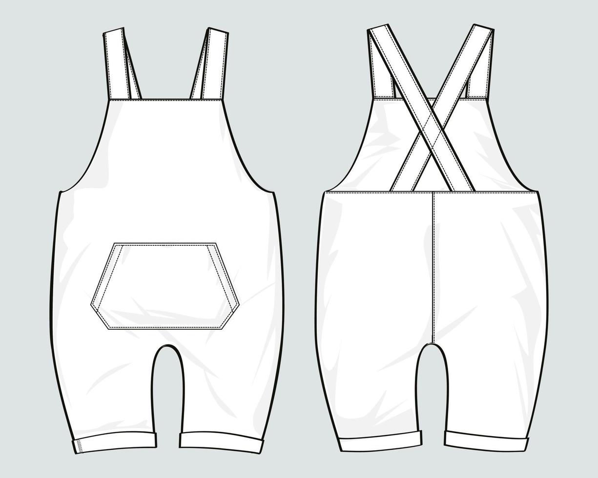 Kids Dungaree technical fashion flat sketch vector illustration template for kids