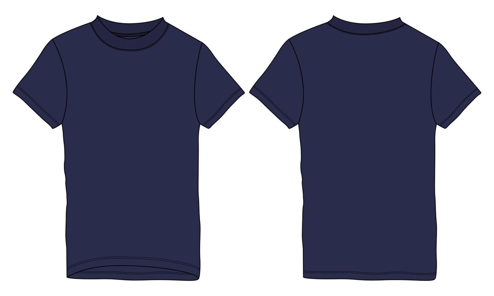 Short sleeve T-shirt technical fashion Flat sketch vector illustration Template front and back views.