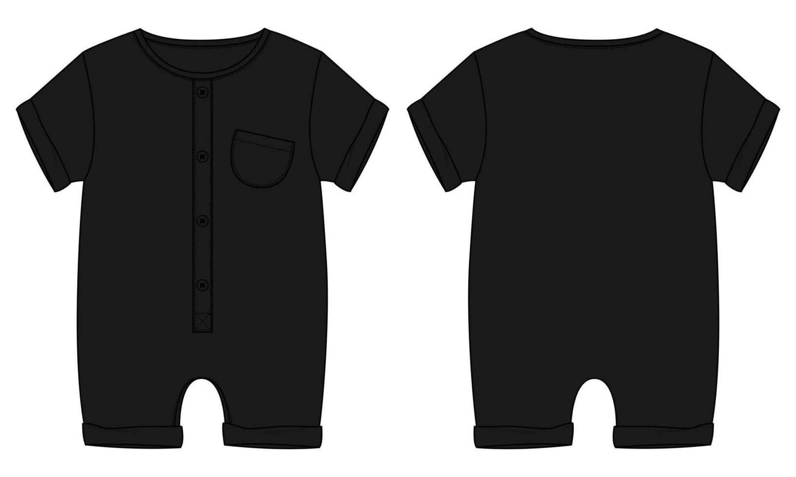 Summer bodysuit Romper Technical Fashion Flat sketch vector illustration template  for kids.