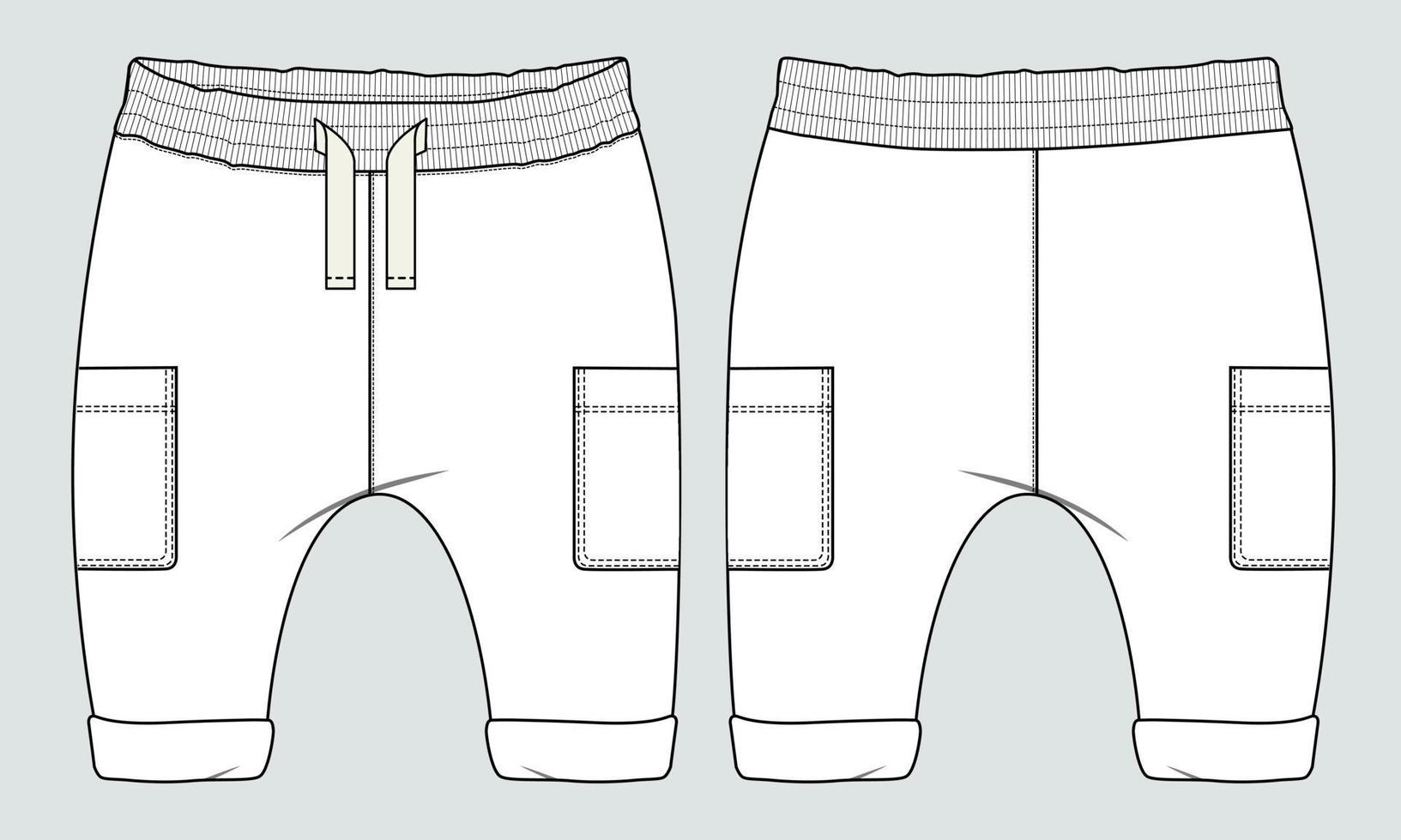 Cotton fleece fabric sweatpants technical fashion Flat sketch vector illustration Template  for kids