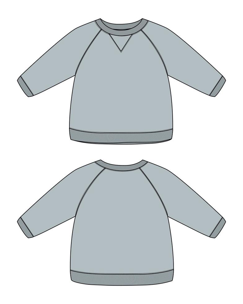 Long sleeve sweatshirt technical fashion flat sketch vector illustration template for kids