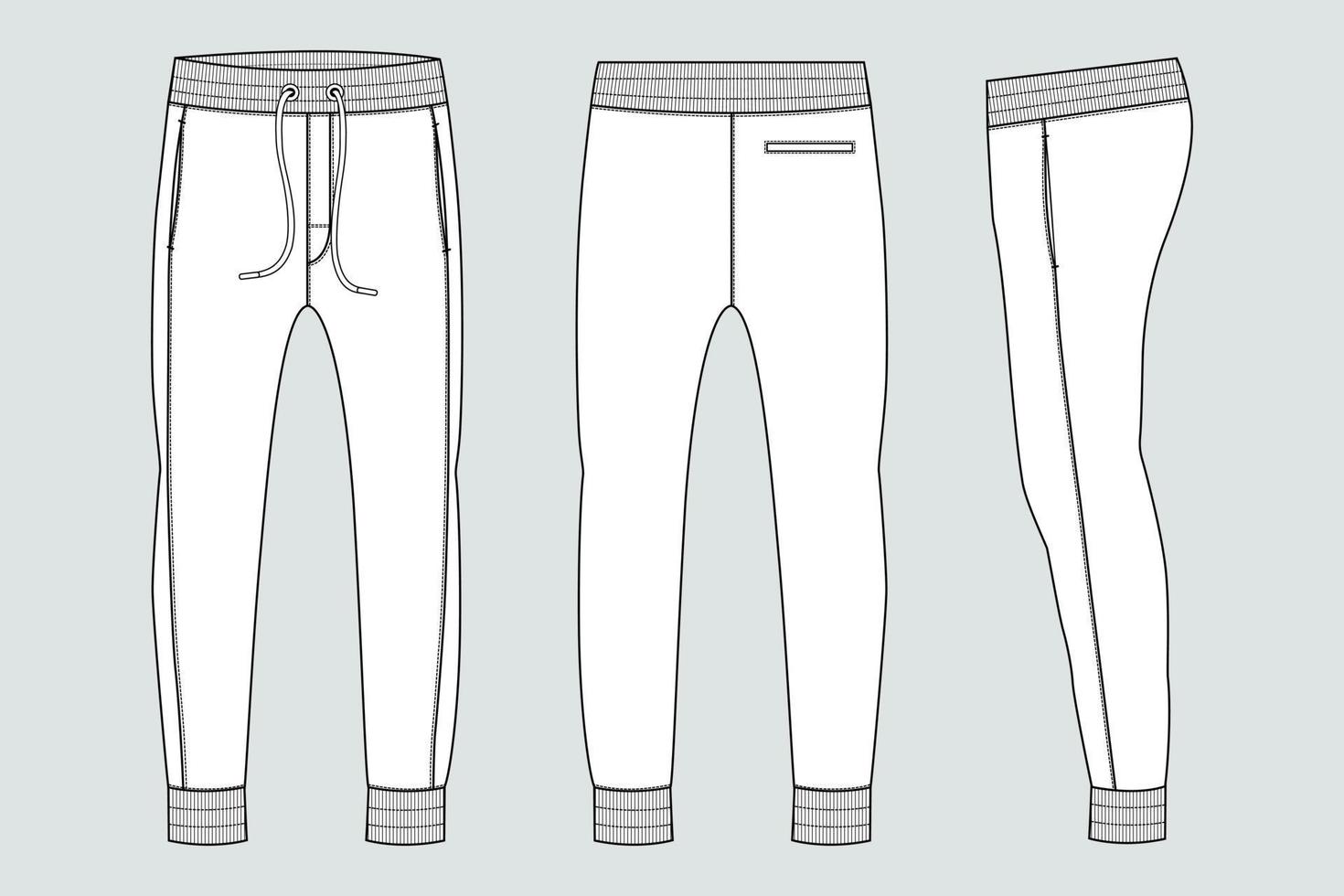 Fleece fabric Jogger Sweatpants technical fashion Flat sketch vector illustration template front and back views.