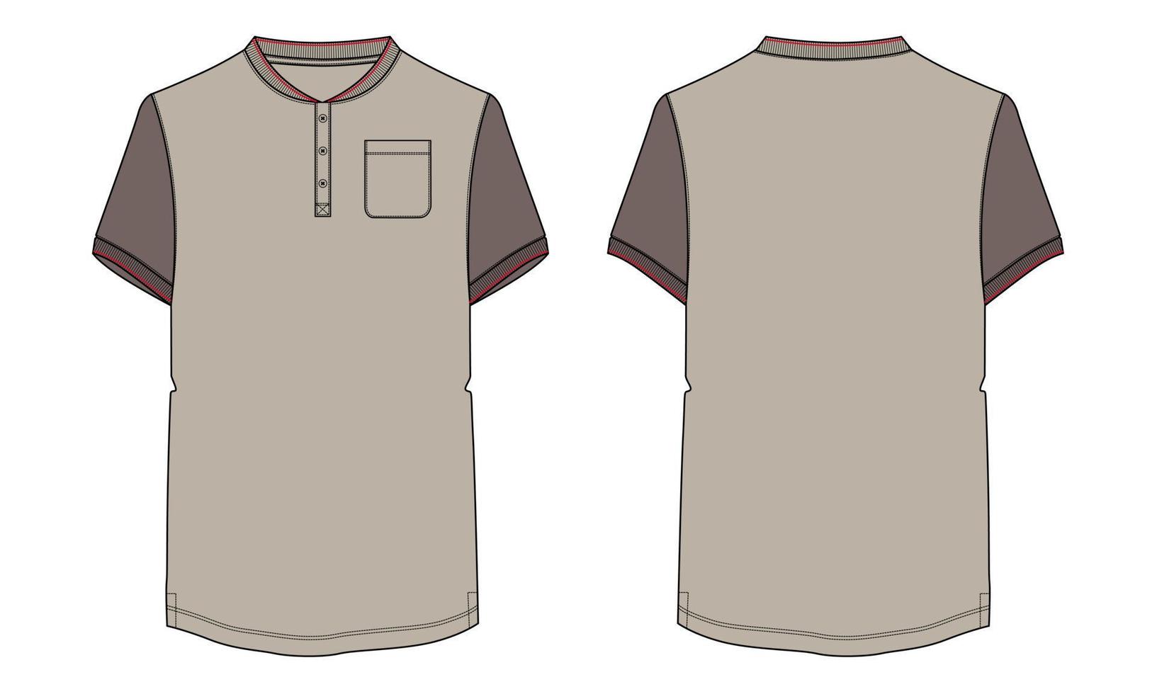 camiseta de manga corta con bolsillo técnico de moda boceto plano vector ilustración plantilla vistas frontal y posterior.