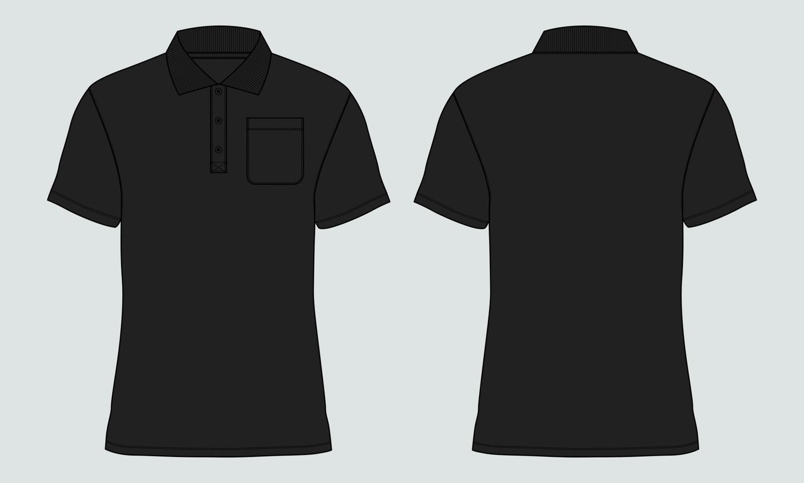 Polo shirt technical fashion Flat sketch Drawing template front and back view. vector