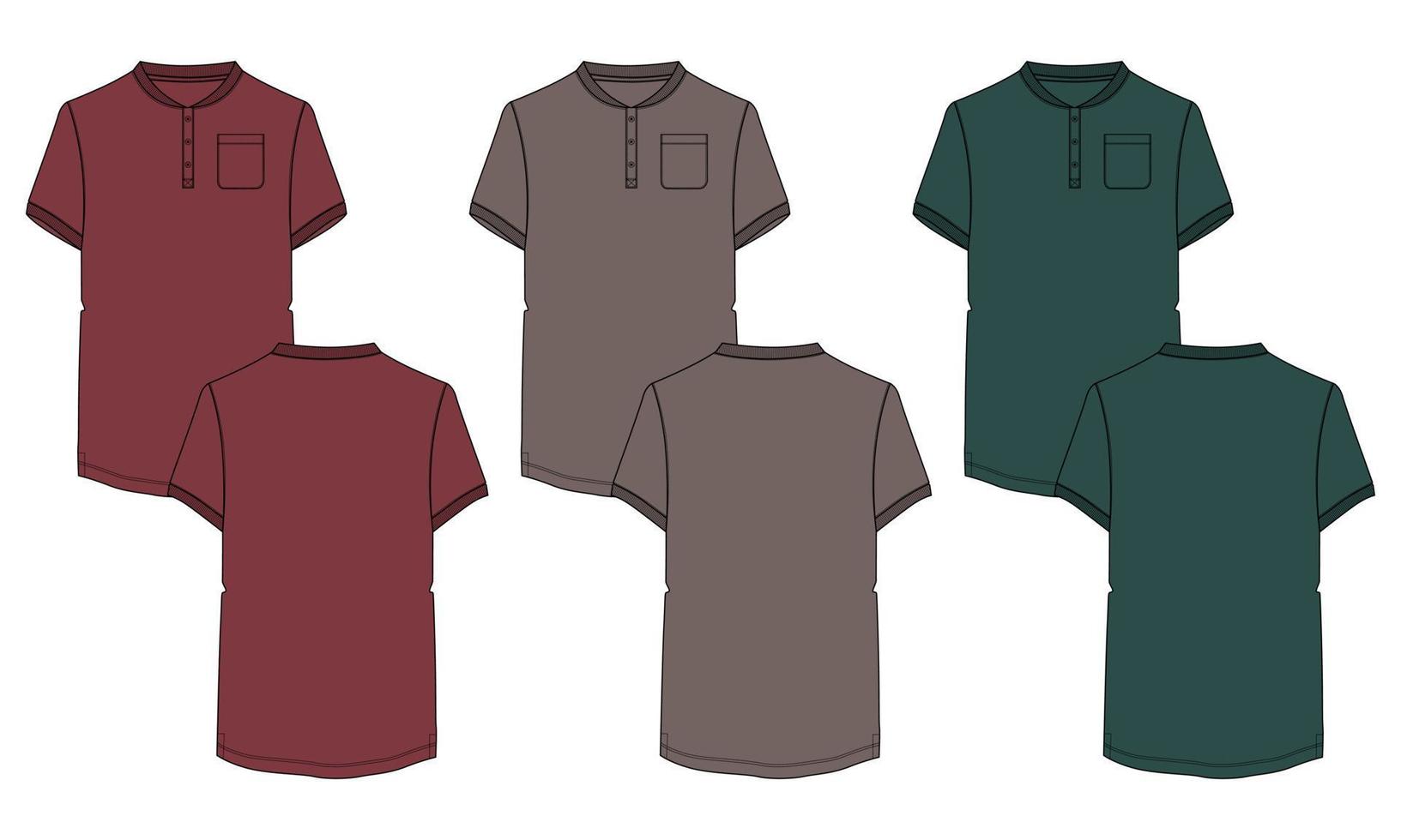Short sleeve t shirt with pocket technical fashion Flat sketch vector illustration template front and back views.