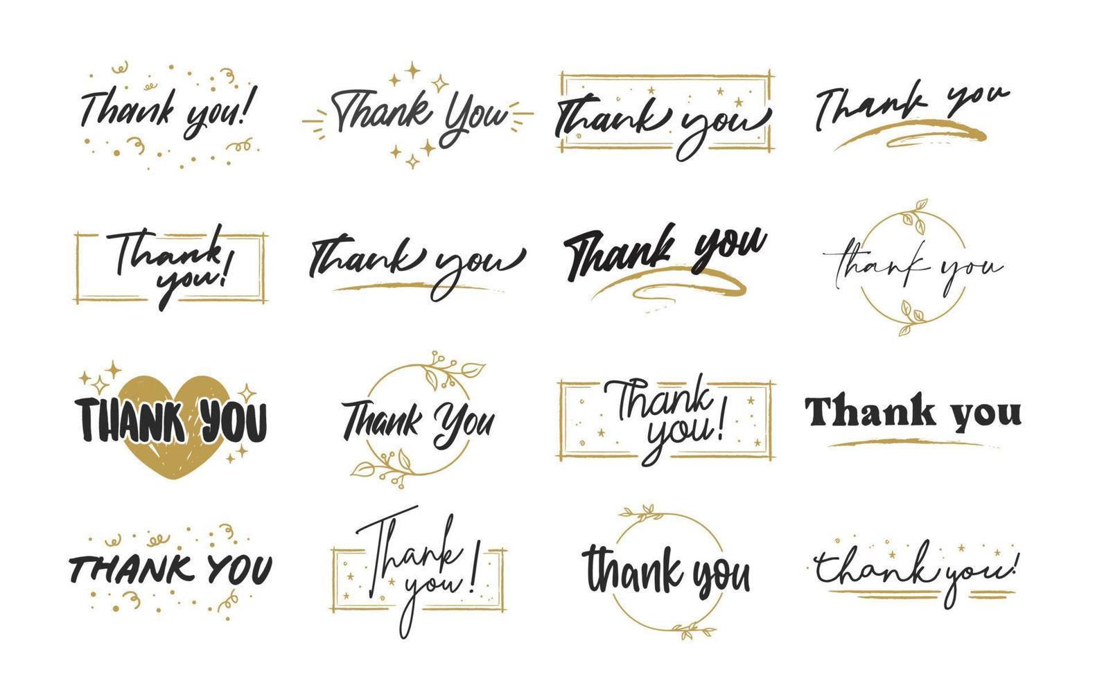 Set of custom THANK YOU hand lettering designs. vector