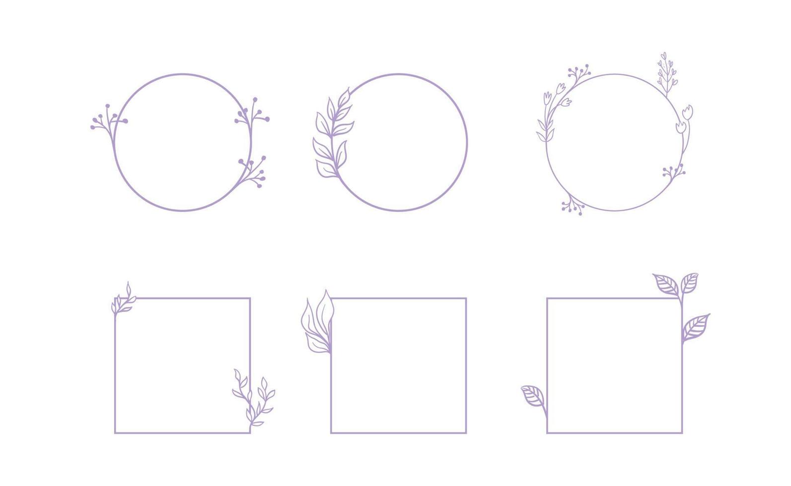 Floral decorative vector frame. Circle and square shaped frame. Elegant ornaments.