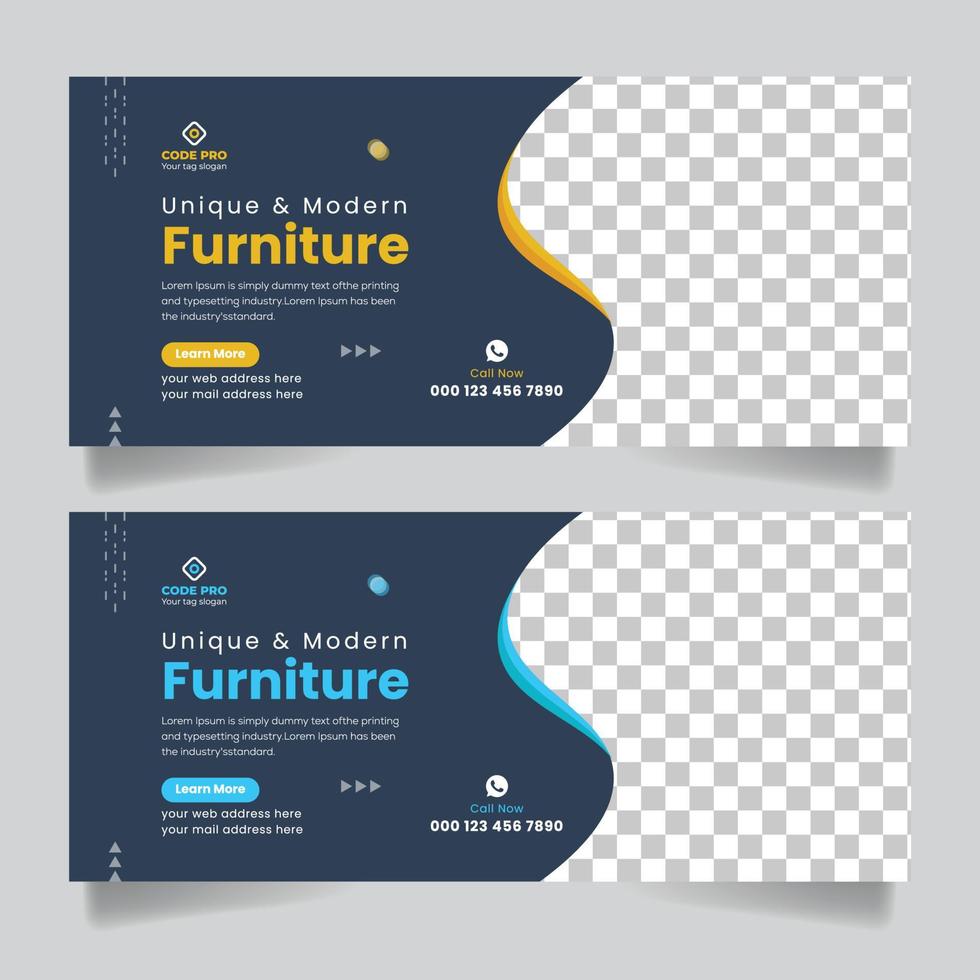 Unique and modern furniture business marketing banner for social media cover design template vector