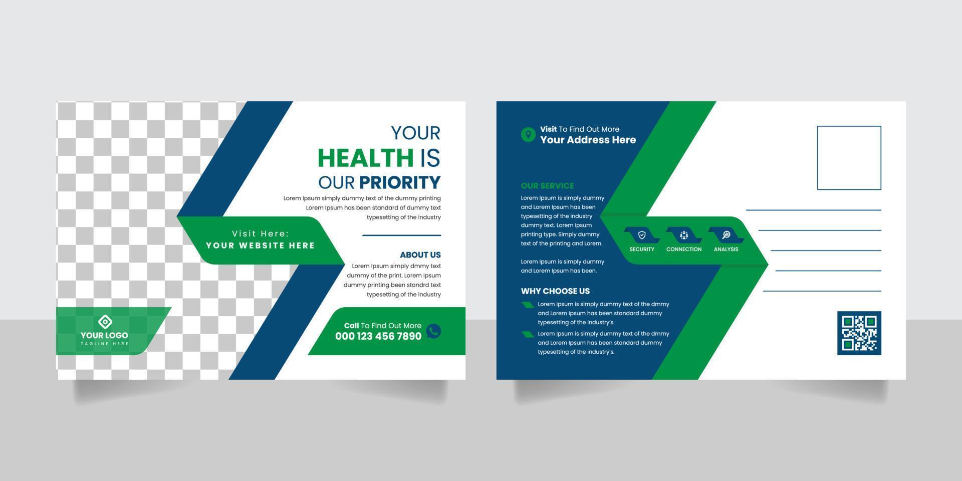 Professional health and medical postcard design template vector