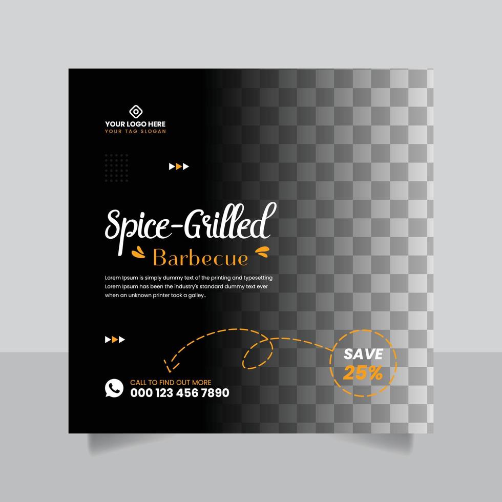 Creative spice grilled food business marketing banner for social media post template vector