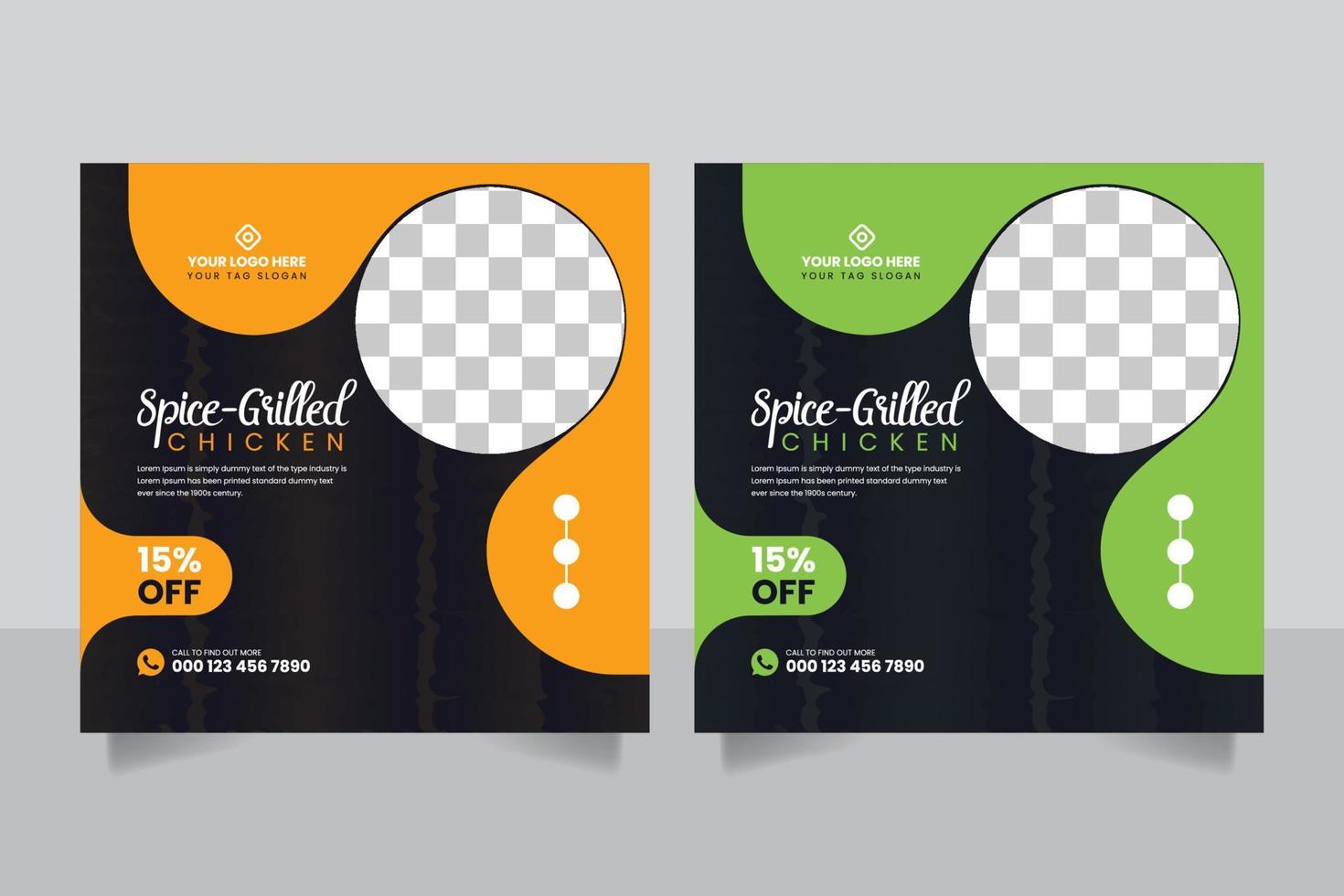 Creative spice grilled food business marketing banner for social media post template vector