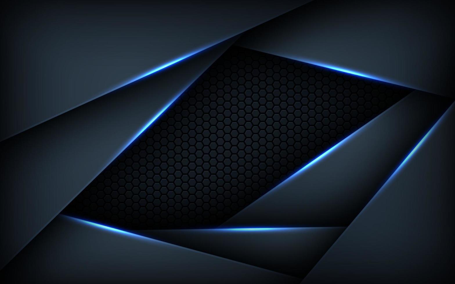 Dark abstract blue light background gradient shapes. navy blue hexagon mesh pattern decoration. vector