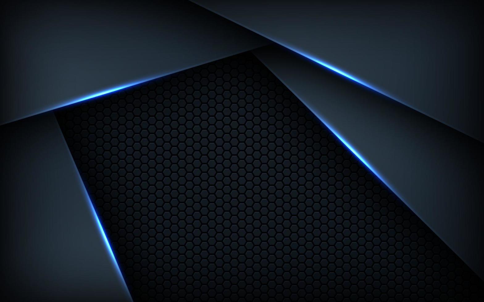 Dark abstract blue light background gradient shapes. navy blue hexagon mesh pattern decoration. vector