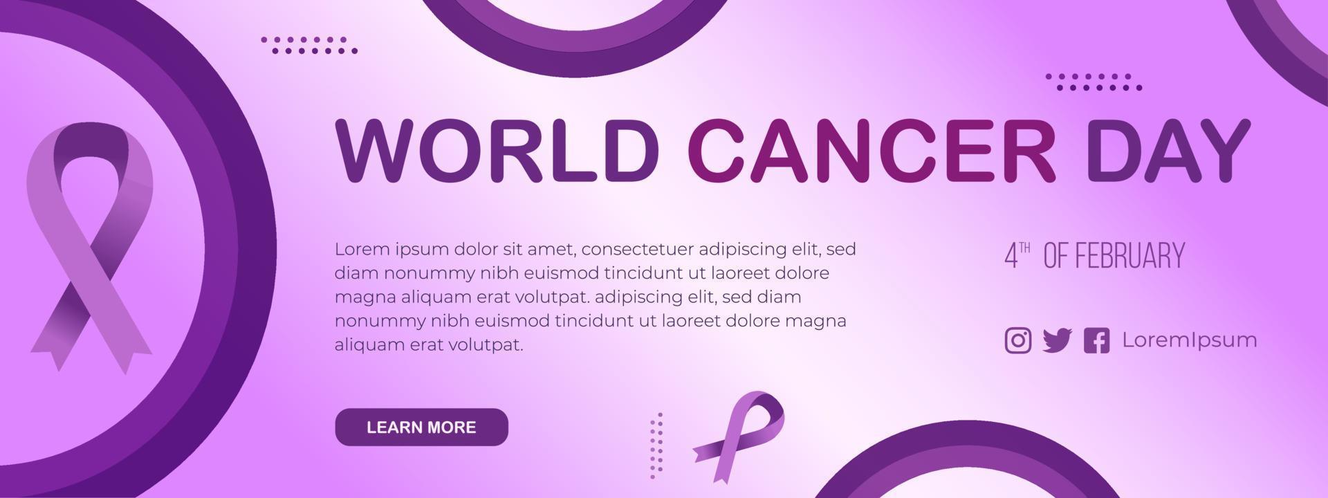 degradado día mundial del cáncer plantilla de portada de redes sociales banner horizontal con cinta del día del cáncer vector