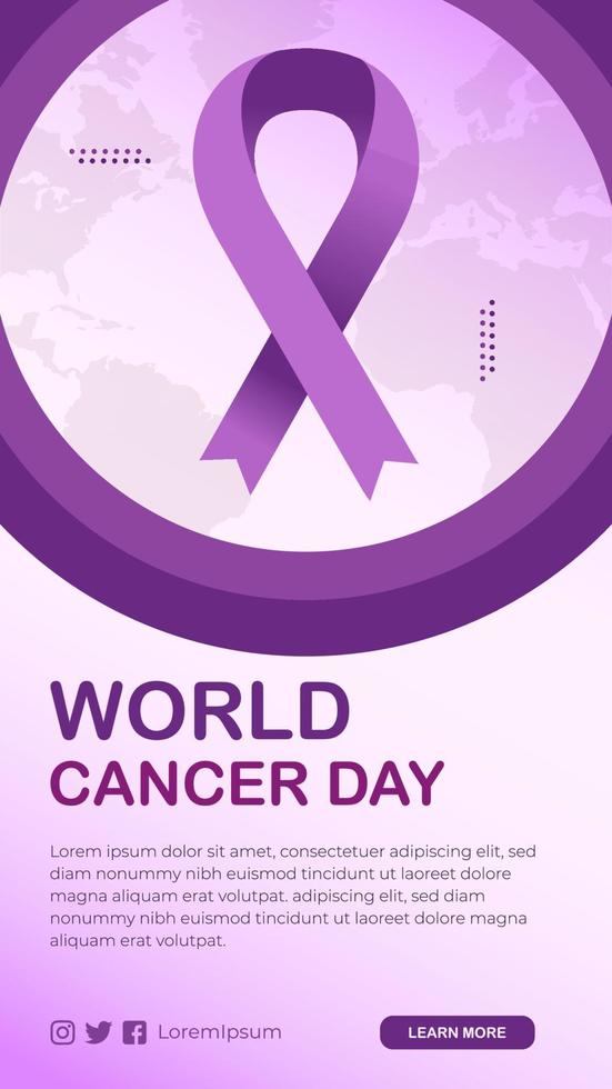 diseño de publicación de instagram de redes sociales del día mundial del cáncer degradado adecuado para anuncio web vector