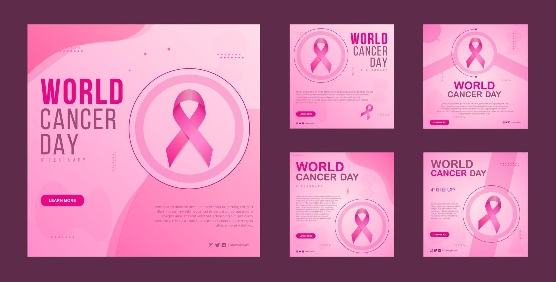degradado día mundial del cáncer colección de publicaciones de instagram de redes sociales contra el cáncer vector