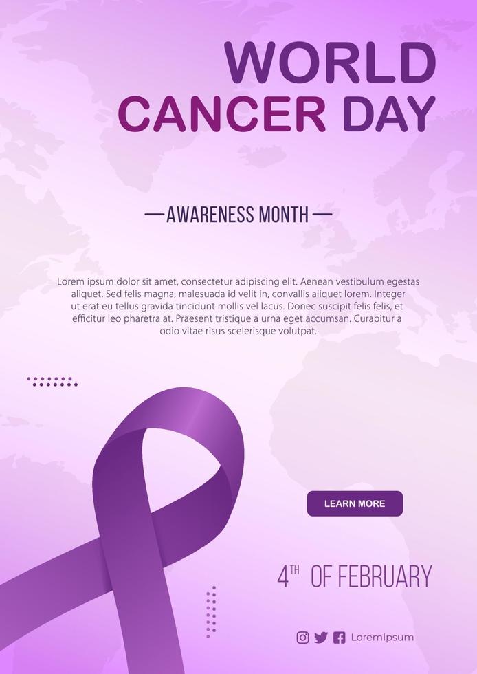 Gradient world cancer day vertical poster template with cancer ribbon vector