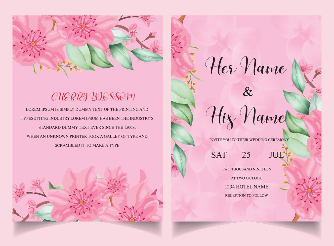 Beautiful  wedding invitation card floral design vector