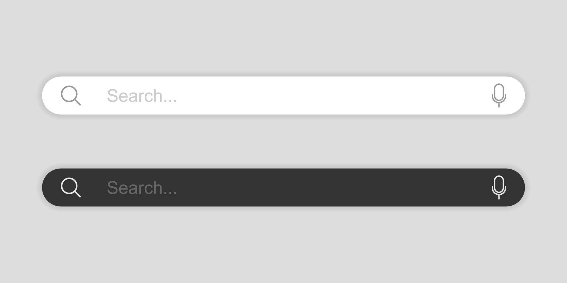 maquetas de barra de búsqueda en modo claro y oscuro con efecto de sombra aislado en fondo gris. vector