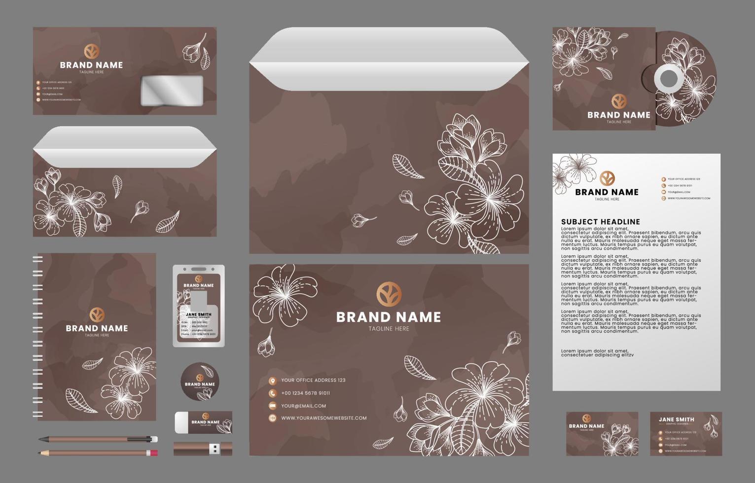 Brown Floral Business Kit vector