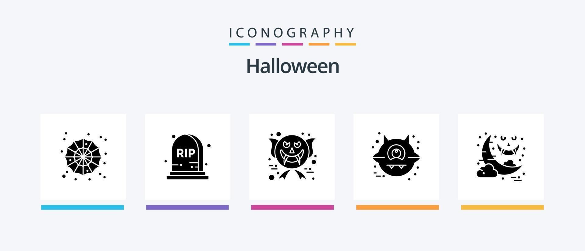 Halloween Glyph 5 Icon Pack Including ghost. moon. face. halloween. cat. Creative Icons Design vector