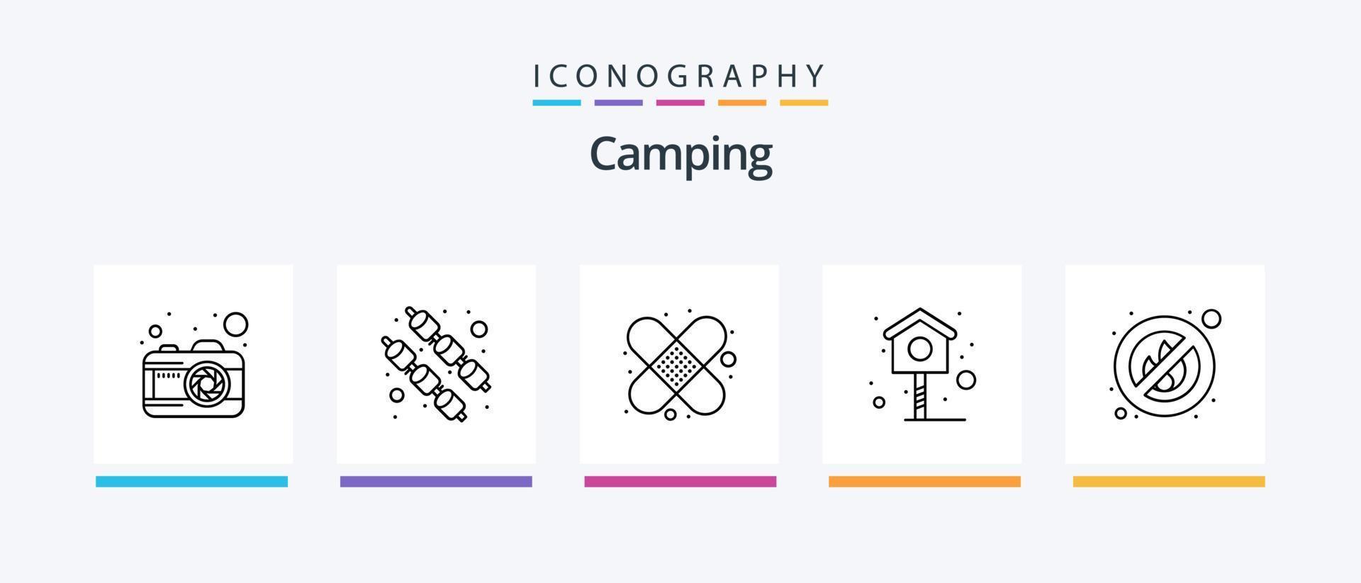 Camping Line 5 Icon Pack Including . traveling. photo. camp. tomahawk. Creative Icons Design vector