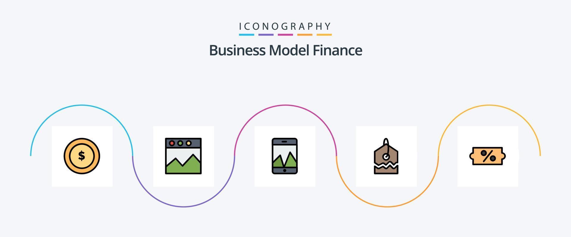 paquete de iconos de 5 planos llenos de línea de finanzas que incluye. teléfono inteligente rebaja. descuento vector