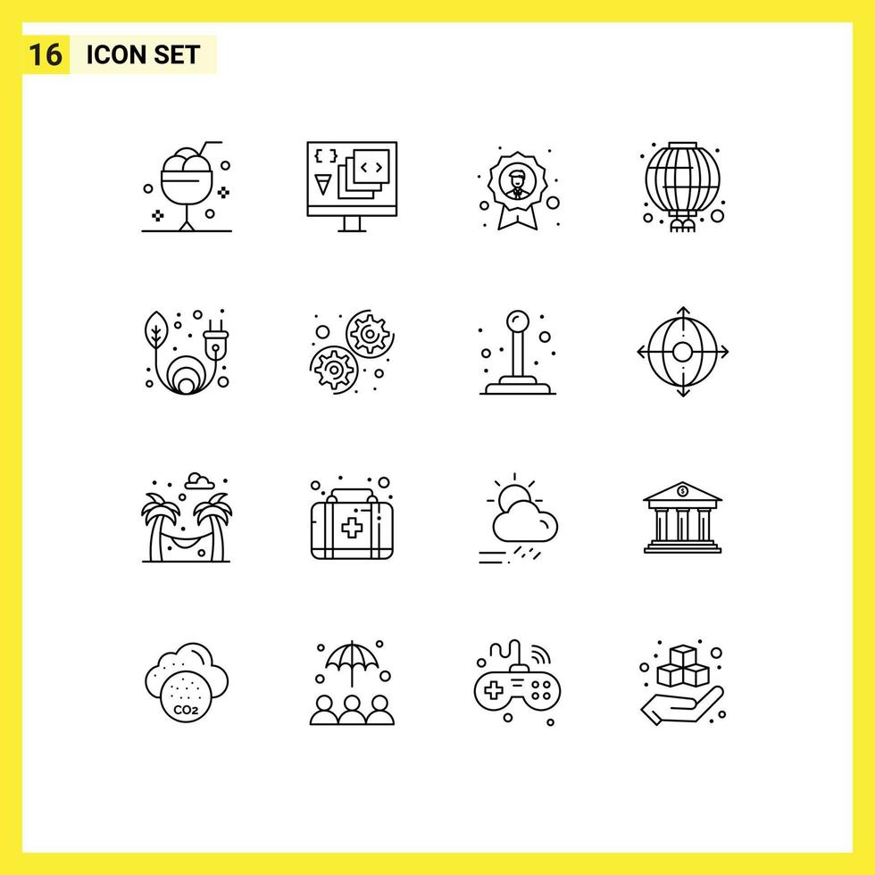 Set of 16 Modern UI Icons Symbols Signs for lantern china development medal badge Editable Vector Design Elements